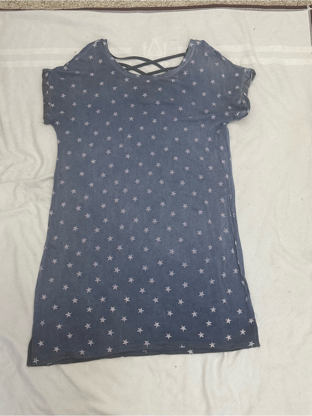 Cable & Gauge Star Print T-Shirt Dress Women's M Blue Gray Criss Cross Back GUC